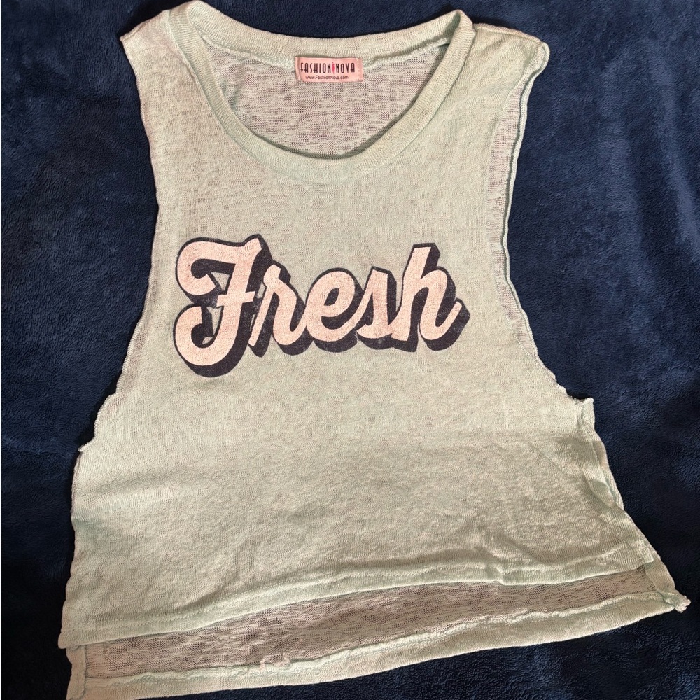 Fashion Nova Mint Green 'Fresh' Muscle Tee